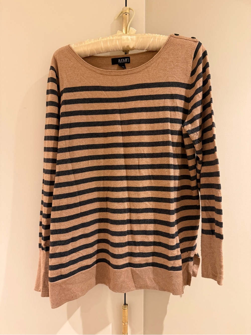 a.n.a Tan and Black Striped Long-Sleeve Boatneck Top